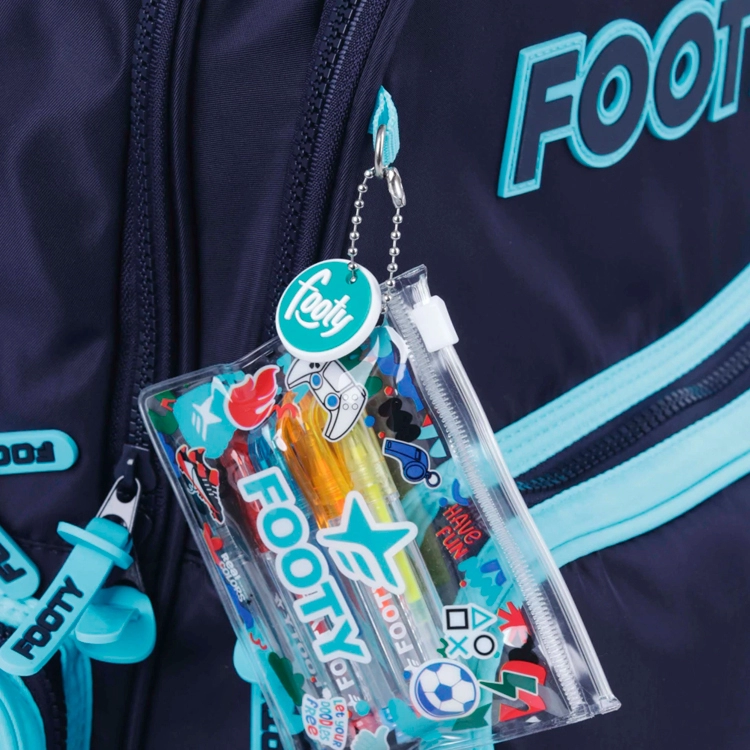 Mochila Escolar Footy 2026 Color Line Azul con Carro 18" Art.F26431